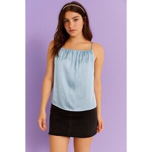 Crescent Cami Small Baby Blue Gathered Neckline Satin Y2K